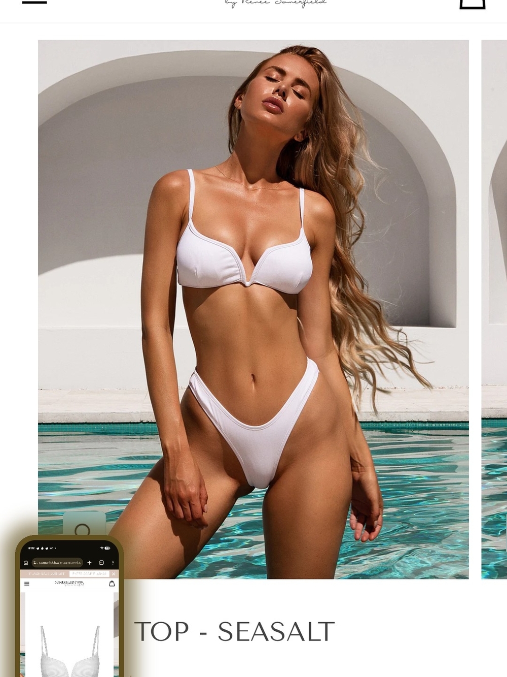 White V-Notch Bikini Top with High-Cut White Bottoms